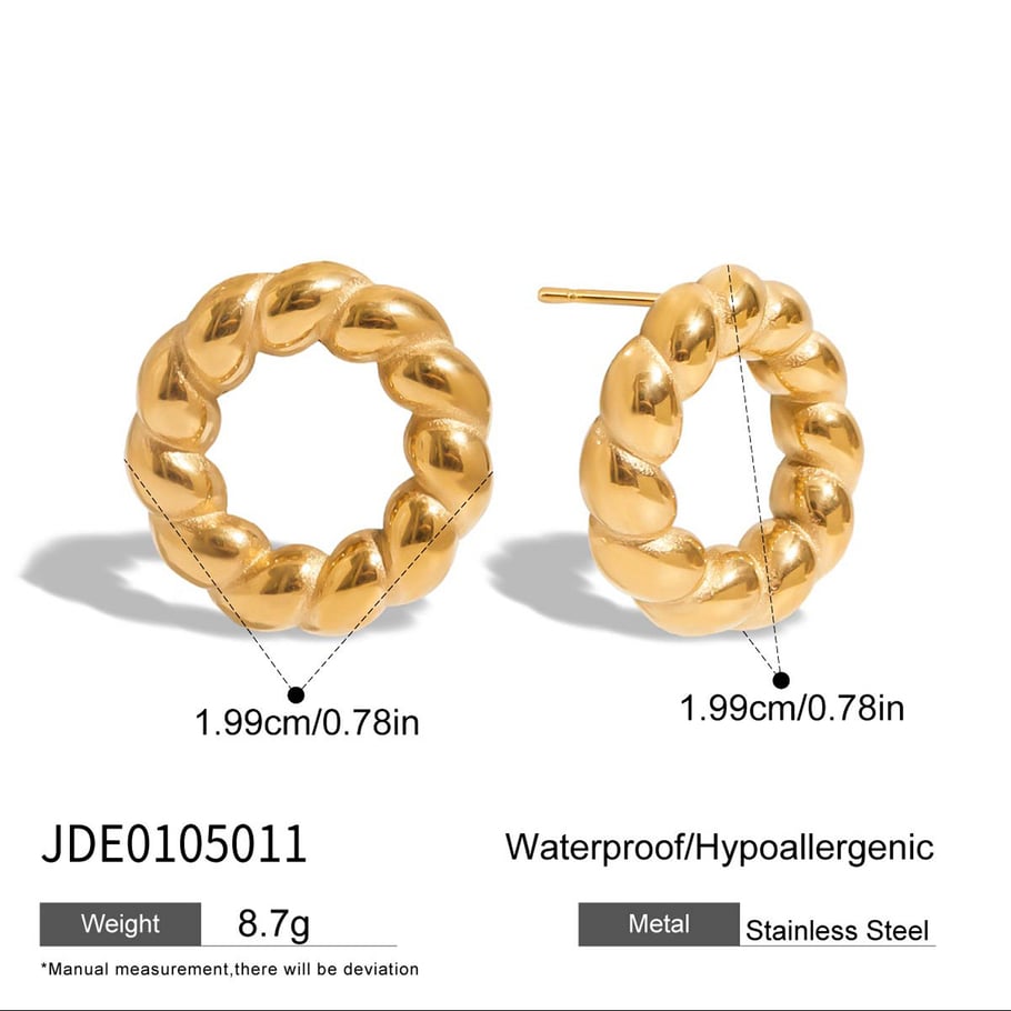1 Pair Simple Twisted Knot Stainless Steel Gold Color Women's Stud Earrings 
