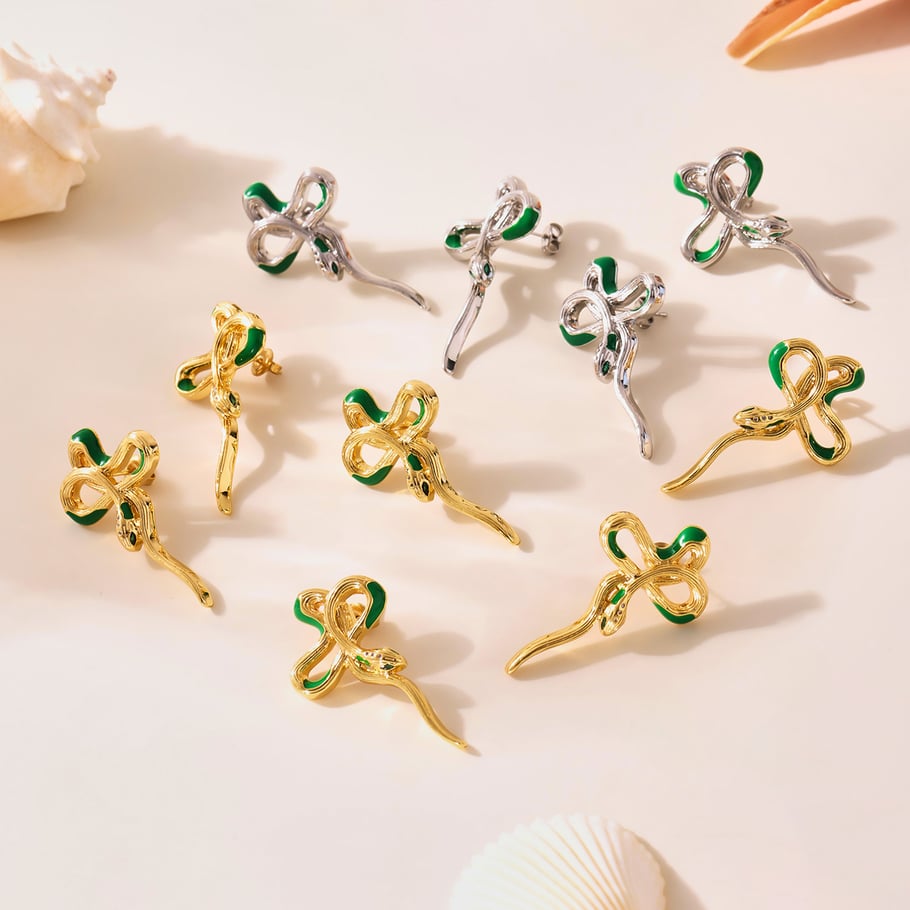 1 Pair Classic Series Snake Stainless Steel Gold Color Women's Stud Earrings Picture2