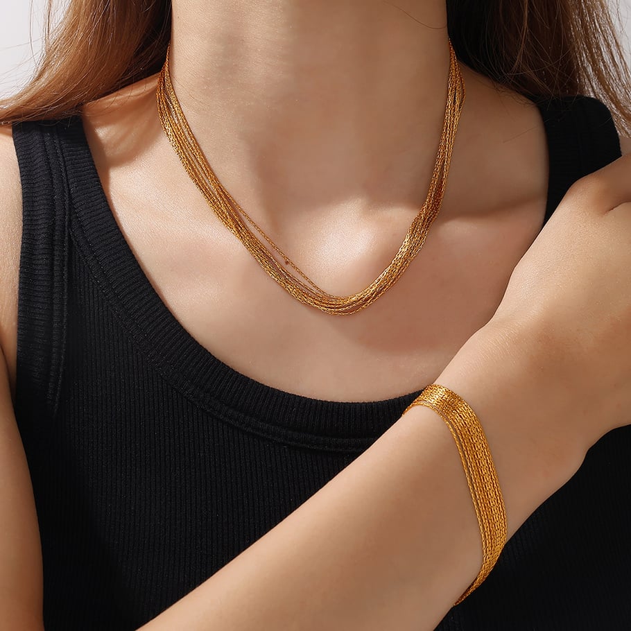 Chain Stainless Steel Gold Color Necklace Set Picture4