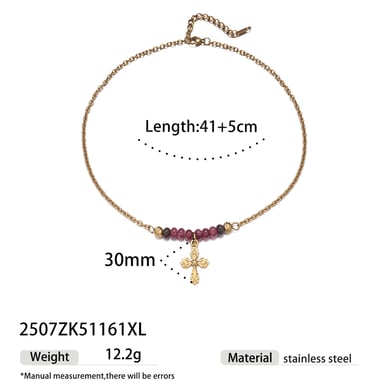 Collier pendentif croix cœur rétro en pierres naturelles couleur or 1 pièce h5 