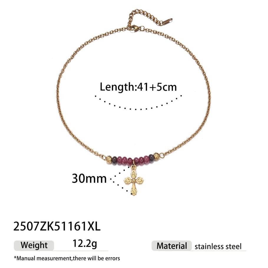 Collier pendentif croix cœur rétro en pierres naturelles couleur or 1 pièce 