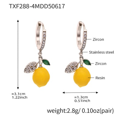 1 Pair Natural Lemon Stainless Steel Gold Color Women's Drop Earrings h5 