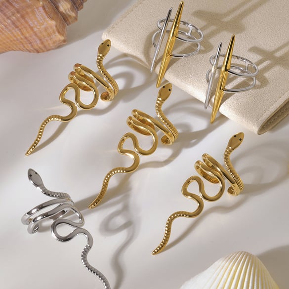 1 Piece Simple Series Natural Snake Stainless Steel Gold Color Statement Rings