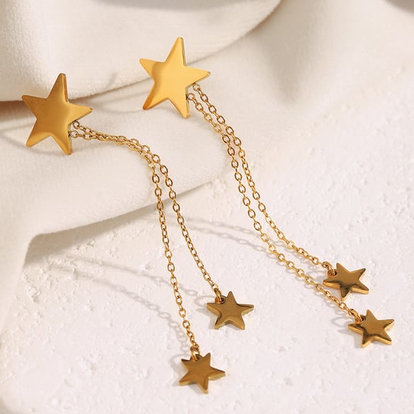 1 Pair Star Stainless Steel Gold Color Dangle Earrings
