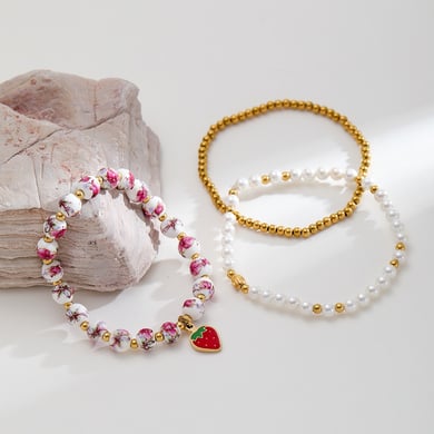 1 Piece Luxurious Series Retro Flower Ceramics  Gold Color  Women's Beaded Bracelets h5 Picture3