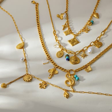 Collana con ciondolo color oro in acciaio inossidabile da 1 pezzo h5 Immagine2