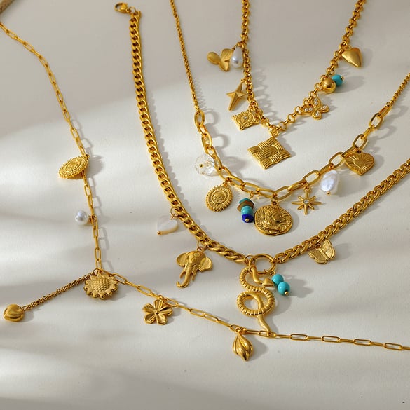 1 Piece Stainless Steel Gold Color Pendant Necklace
