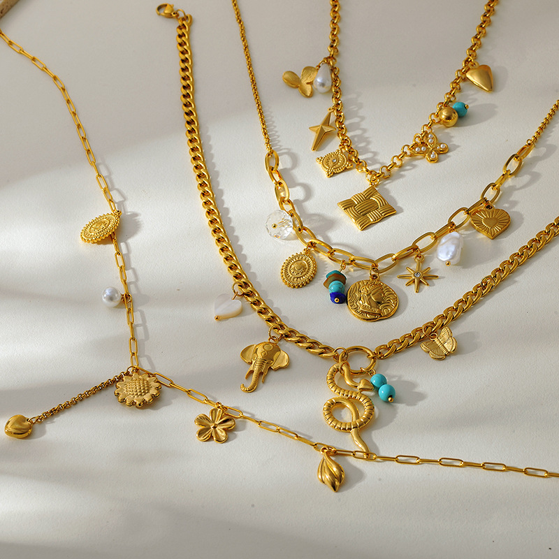 Collana con ciondolo color oro in acciaio inossidabile da 1 pezzo Immagine2