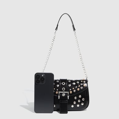Bolso de hombro de PU con remaches punk de serie simple para mujer, 1 pieza h5 Imagen2