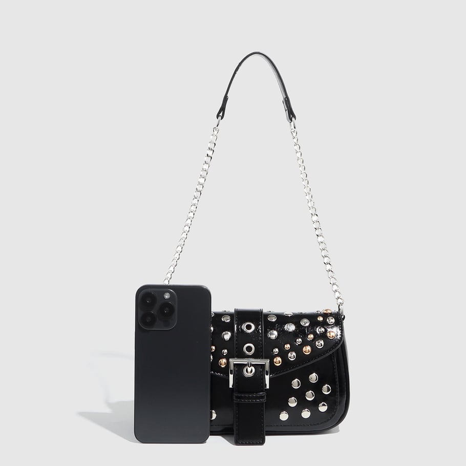 Bolso de hombro de PU con remaches punk de serie simple para mujer, 1 pieza Imagen2
