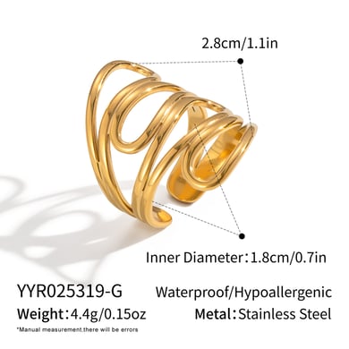 1 paio di anelli semplici con forma irregolare in acciaio inossidabile color oro h5 