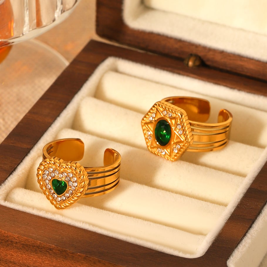1 par de anillos de acero inoxidable con diseño de corazón de la serie Simple Imagen3