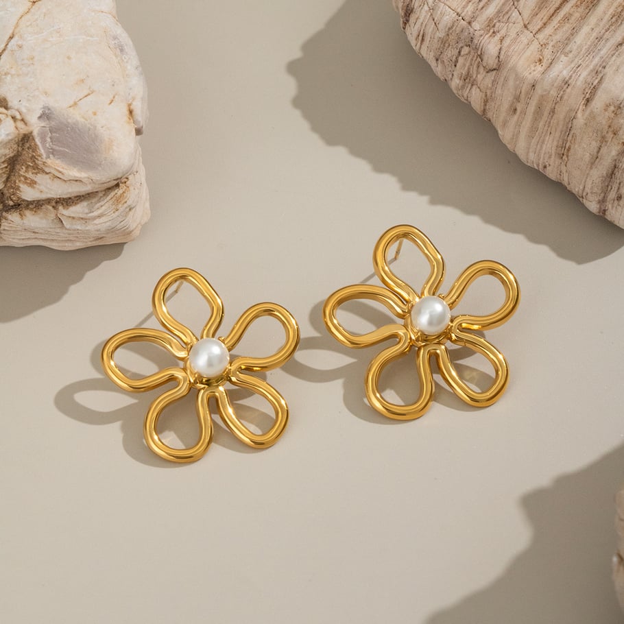 1 Paar romantische süße Blumen-Schmucksets aus Edelstahl in Goldfarbe für Damen Bild3