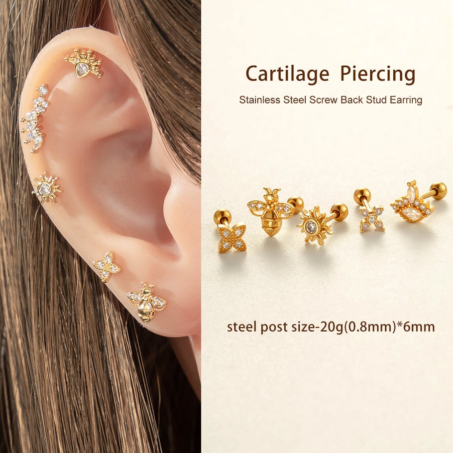 1 stuk koperen gouden zirkoon piercing oorbel Afbeelding4