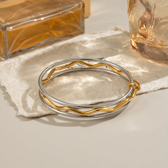 1 stuk Simple Series Dagelijkse gemengde goudkleurige en zilverkleurige damesarmbanden 2