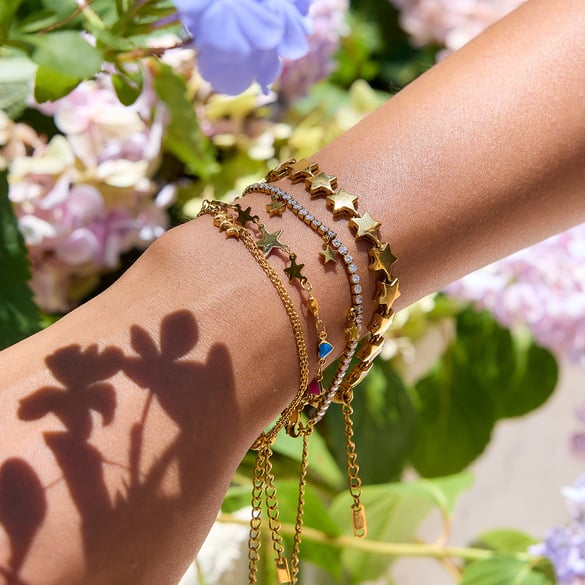 Bracelet chaîne pour femme en acier inoxydable doré avec étoile brillante, 1 pièce 2