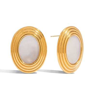 1 paar Classic Series Retro ovale oorbellen van roestvrij staal in goudkleur voor dames h5 