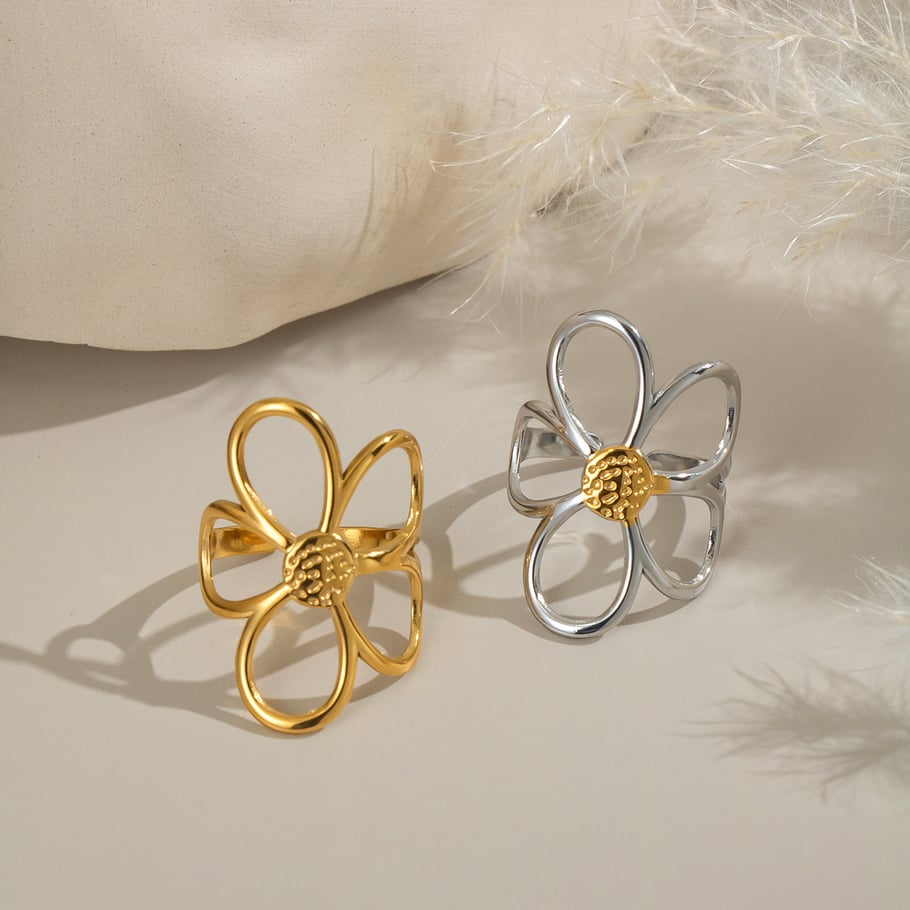 1 Piece Simple  Daily Flower Stainless Steel  Gold Color  Statement Rings Picture2
