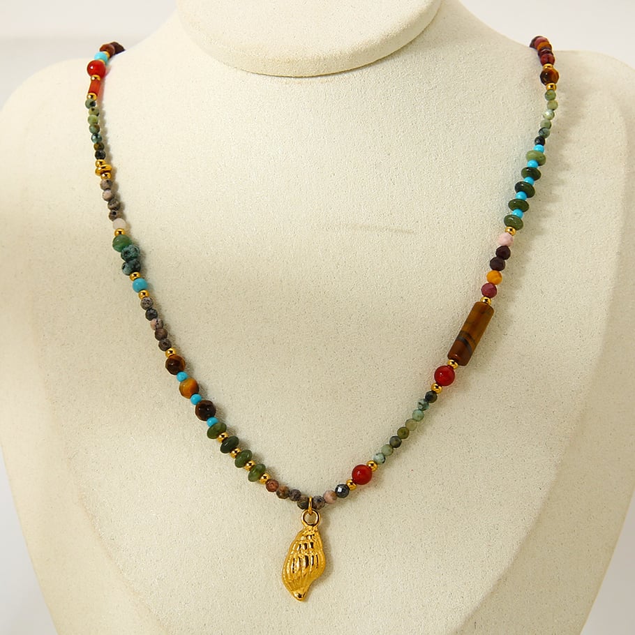 1 Piece Natural Stones Gold Color Beaded Necklace h5Picture4