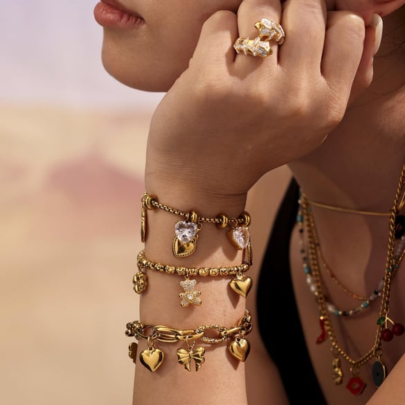 1 Stück luxuriöses Bären-Charm-Armband aus Edelstahl in Goldfarbe für Damen 2