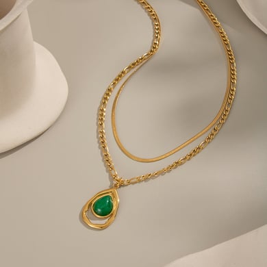 1 Piece Ethnic Droplet Stainless Steel Gold Color Natural Stone Layered Necklace h5 Picture5