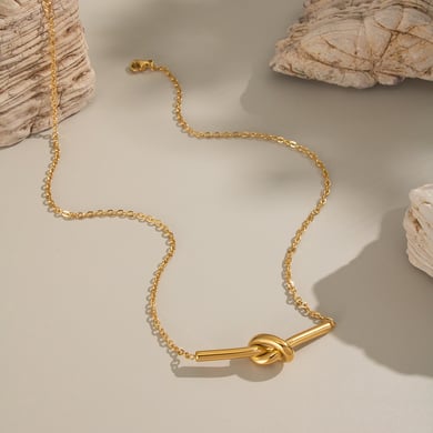 1 pezzo semplice semplice collana da donna in acciaio inossidabile color oro con torsione h5 Immagine3