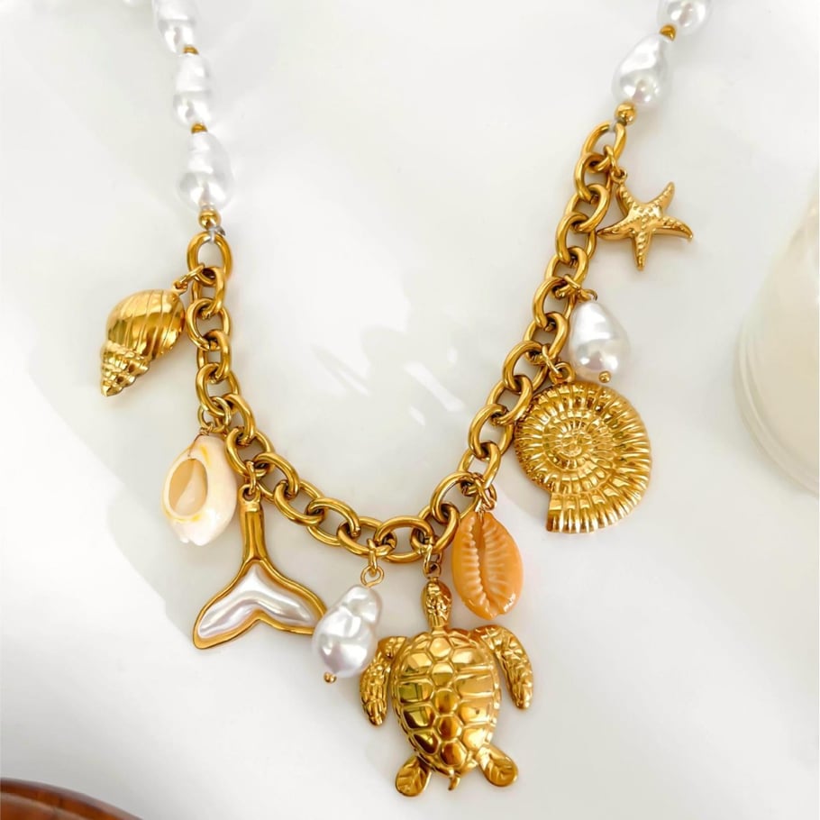 1 Piece Oceanic Stainless Steel Gold Color Pendant Necklace Picture4