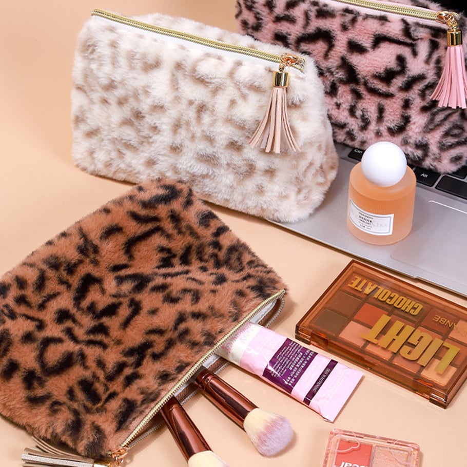 1 Stück Retro Leopard Plüsch Make-up Tasche Bild2