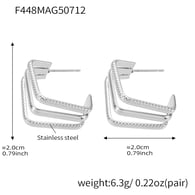 F448-Orecchini geometrici a tre strati in acciaio Immagine5