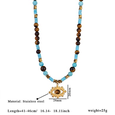 1 Piece Bohemian Devil's Eye Natural Stones Gold Color Women's Beaded Necklaces h5 Picture2