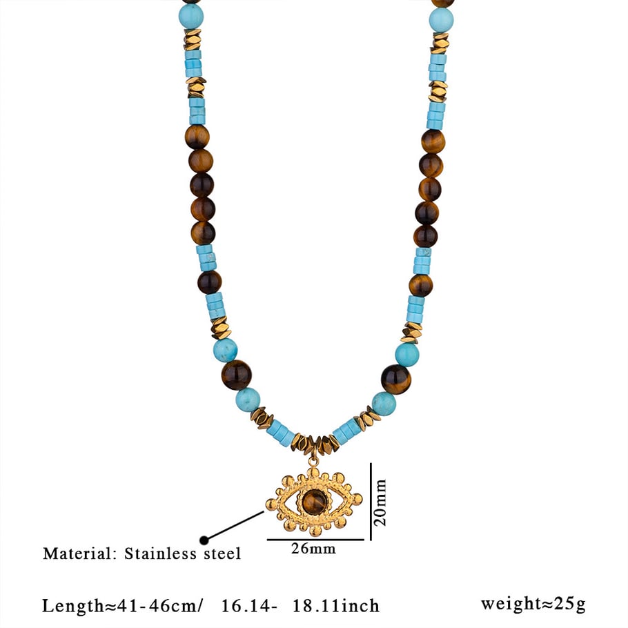 1 Piece Bohemian Devil's Eye Natural Stones Gold Color Women's Beaded Necklaces Picture2