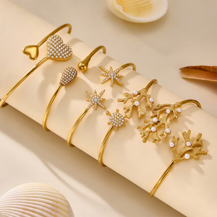 1 Piece Vacation Coral Stainless Steel Gold Color Women's Bangles h5Picture4