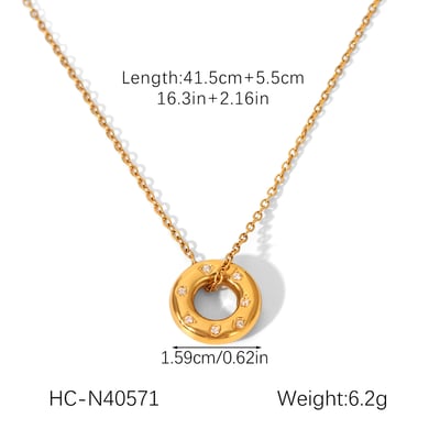 1 Piece Circle Stainless Steel Gold Color Zircon Women's Pendant Necklaces h5 Picture2