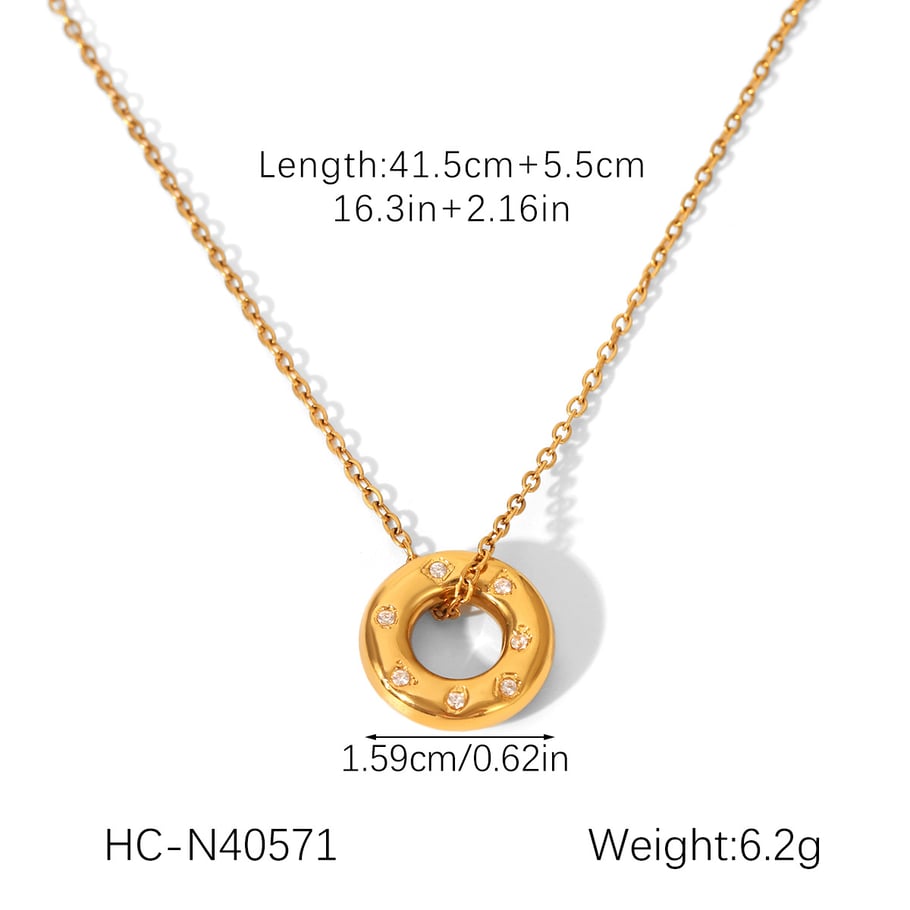 1 Piece Circle Stainless Steel Gold Color Zircon Women's Pendant Necklaces Picture2