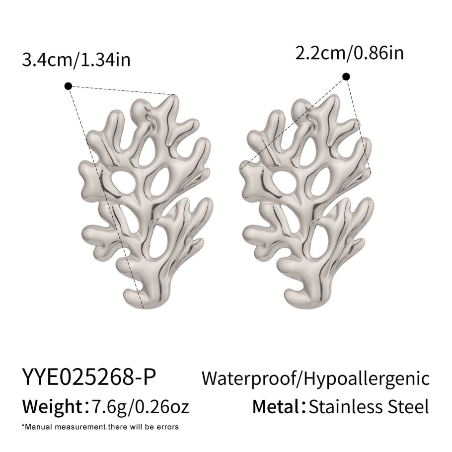 1 Pair Simple Series Daily Coral Stainless Steel  Gold Color  Women's Stud Earrings 