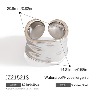 1 pieza de anillos llamativos de acero inoxidable con forma irregular, sencillos e informales h5 Imagen2