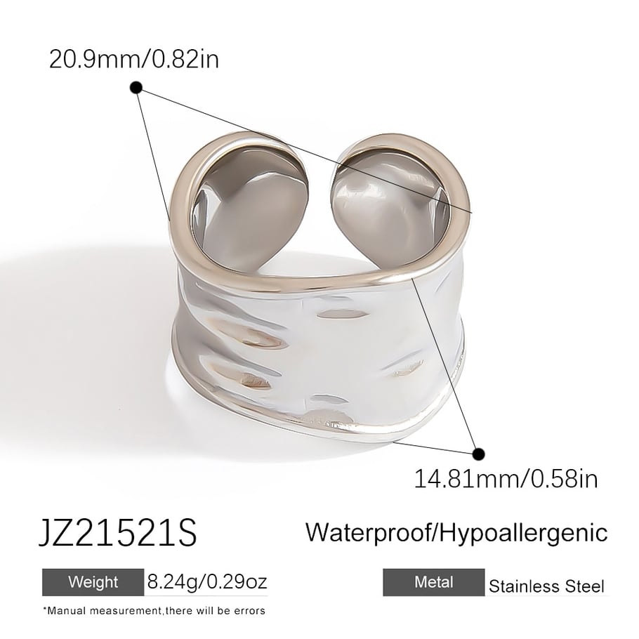 1 pieza de anillos llamativos de acero inoxidable con forma irregular, sencillos e informales Imagen2