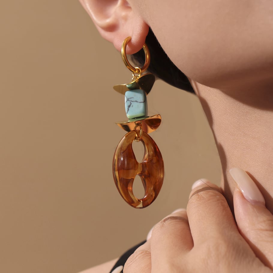 1 Pair Retro Irregular Oval Shape Stainless Steel Gold Color Women's Drop Earrings h5Picture4