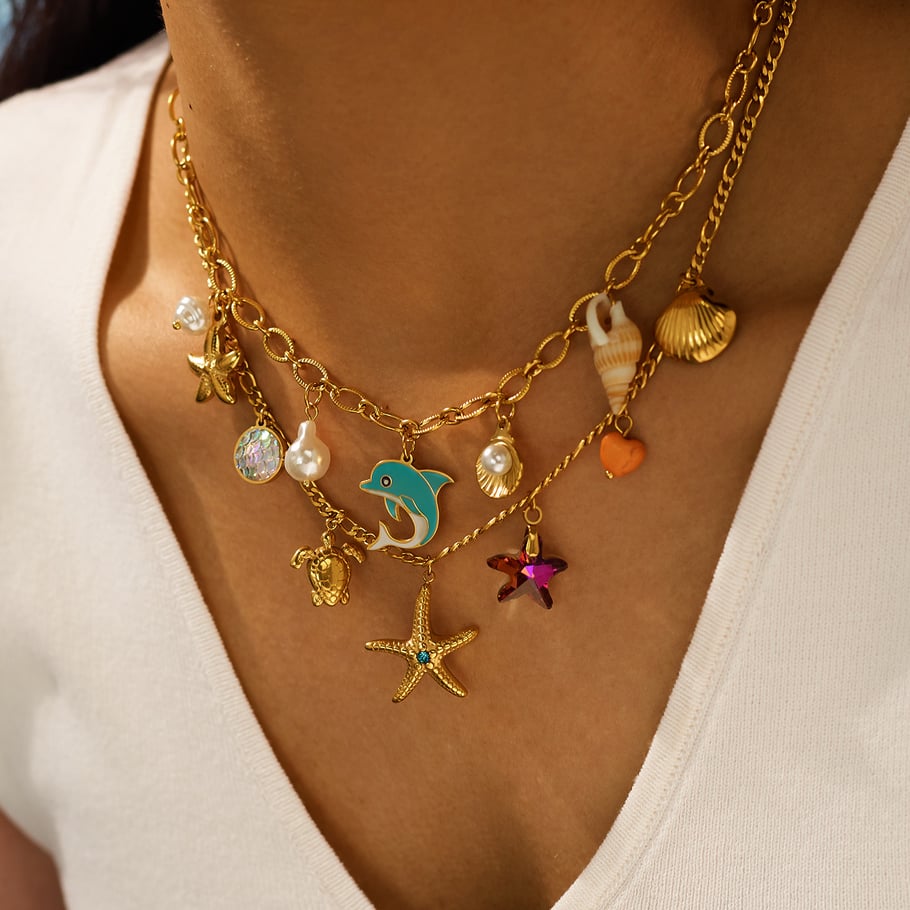 1 Piece Retro Starfish Stainless Steel Gold Color Women's Pendant Necklaces Picture4