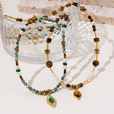 1 Piece Retro Devil's Eye Natural Stones Gold Color Women's Beaded Necklaces h5 Picture5