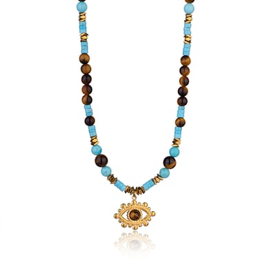 1 Piece Bohemian Devil's Eye Natural Stones Gold Color Women's Beaded Necklaces h5 