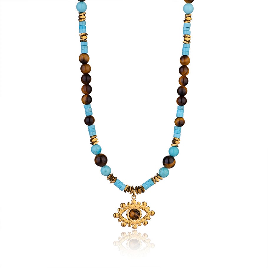 1 Piece Bohemian Devil's Eye Natural Stones Gold Color Women's Beaded Necklaces 