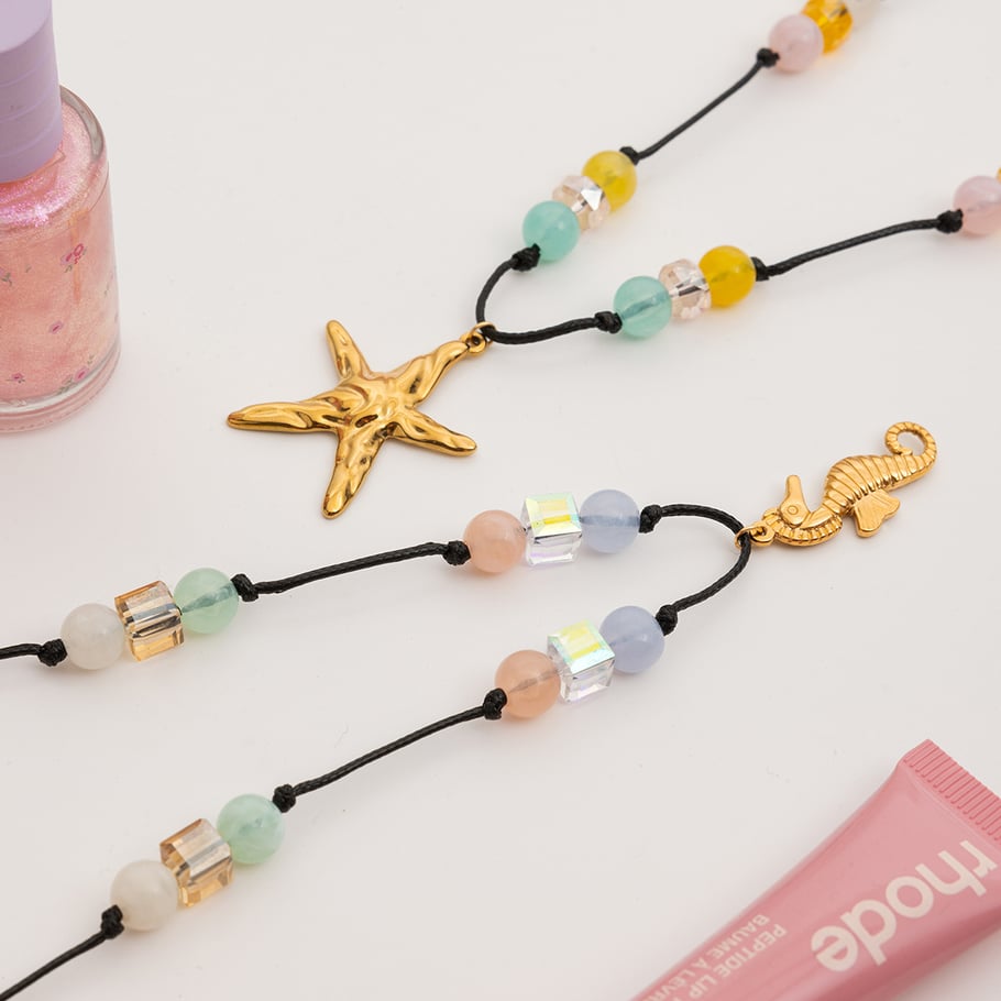 1 collar con colgante de estrella de mar de vacaciones de acero inoxidable color dorado para mujer Imagen3