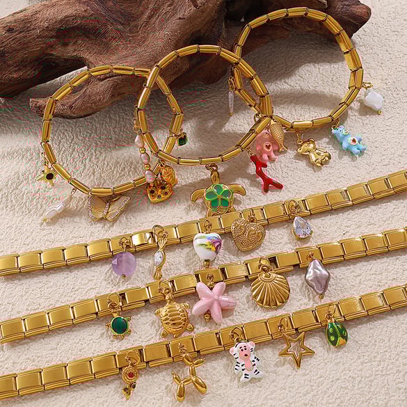 Pulsera con dijes de acero inoxidable de 1 pieza 2