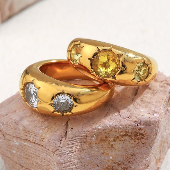 1 Stück glamouröse runde Ringe aus goldfarbenem Edelstahl mit Edelsteinen 2