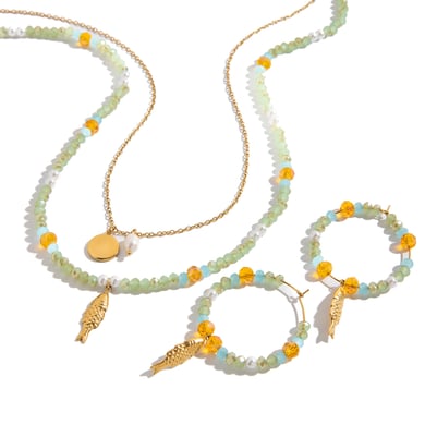 Conjunto de joyería para mujer de 1 pieza de cuentas etéreas de acero inoxidable color dorado h5 Imagen7