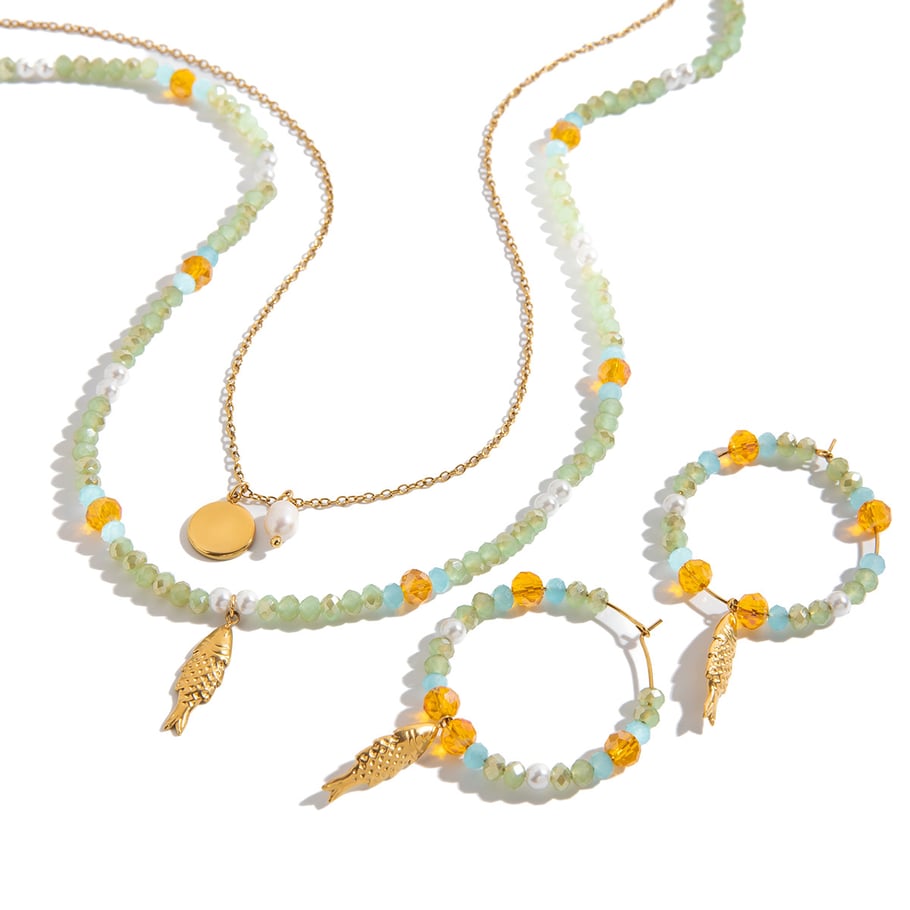 Conjunto de joyería para mujer de 1 pieza de cuentas etéreas de acero inoxidable color dorado Imagen7