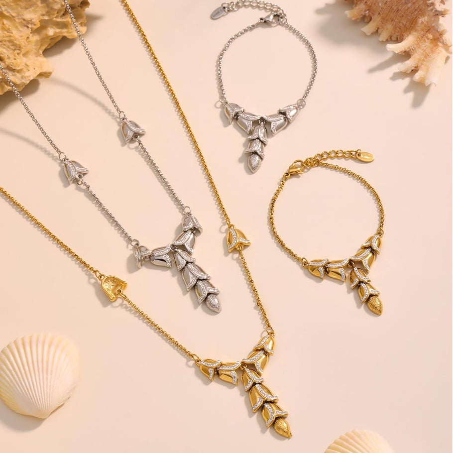Collana con ciondolo da donna in pietra naturale color oro, 1 pezzo, in acciaio inossidabile chic Immagine7