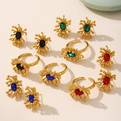 1 Piece Retro Flower Stainless Steel Gold Color Women's Earring Sets h5 Picture7
