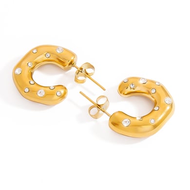 1 Pair C-shape Stainless Steel  Gold Color Hoop Earrings h5 